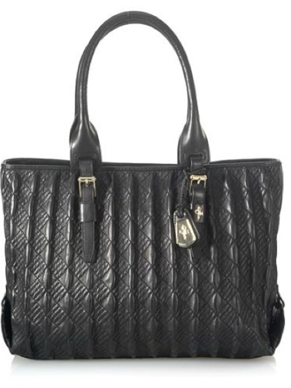 Cole Haan Black Quilted Leather Tote Bag with Gold Zipper Closure & Hardware